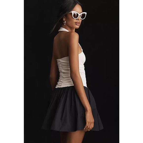 Maeve Halter Neck Twofer Mini Skirt Dress Sleeveless Size XL Black White - Picture 2 of 4